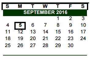 District School Academic Calendar for New Elementary for September 2016