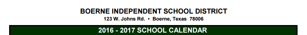 District School Academic Calendar for Boerne High School