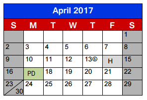 District School Academic Calendar for Lighthouse Learning Center - Jjaep for April 2017