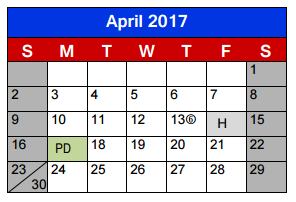 District School Academic Calendar for Elisabet Ney Elementary for April 2017