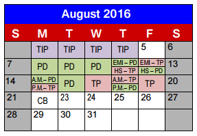 District School Academic Calendar for Lighthouse Learning Center - Jjaep for August 2016