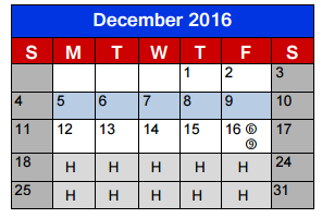 District School Academic Calendar for Clute Int for December 2016
