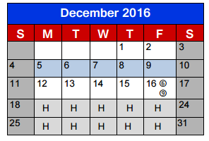 District School Academic Calendar for Lighthouse Learning Center - Daep for December 2016