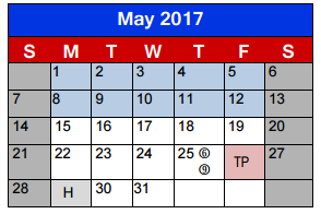 District School Academic Calendar for Griffith Elementary for May 2017