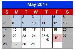 District School Academic Calendar for Jane Long Elementary for May 2017