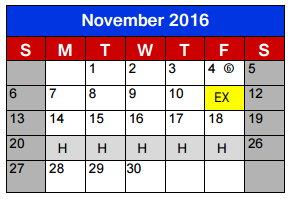District School Academic Calendar for Lighthouse Learning Center - Jjaep for November 2016