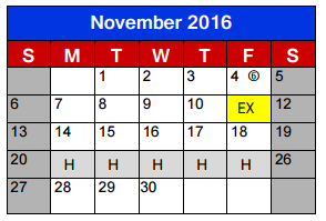 District School Academic Calendar for Elisabet Ney Elementary for November 2016