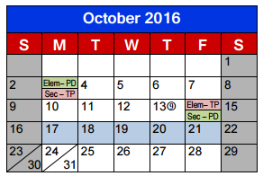 District School Academic Calendar for Lake Jackson Intermediate for October 2016