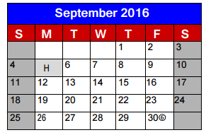 District School Academic Calendar for Lighthouse Learning Center - Jjaep for September 2016