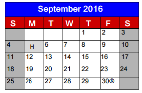 District School Academic Calendar for A P Beutel Elementary for September 2016