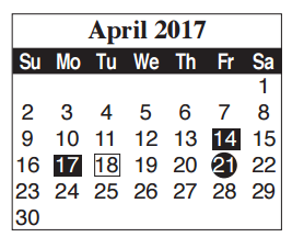 District School Academic Calendar for Cromack Elementary for April 2017