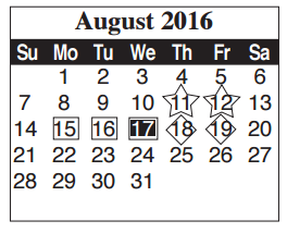 District School Academic Calendar for Cameron Co Juvenile Detention Ctr for August 2016