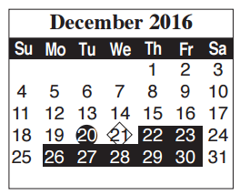 District School Academic Calendar for Putegnat Elementary for December 2016