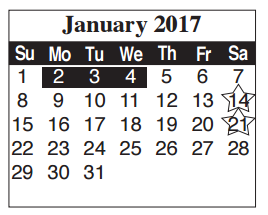 District School Academic Calendar for Cameron Co J J A E P for January 2017