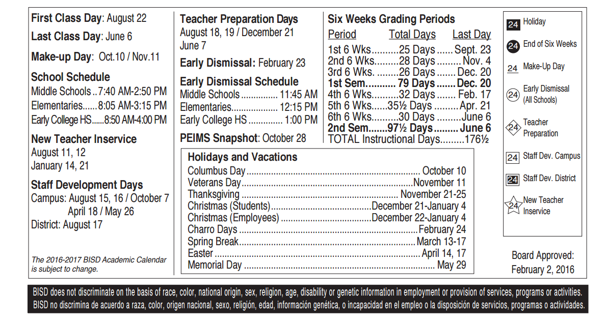 District School Academic Calendar Key for Brite Elementary