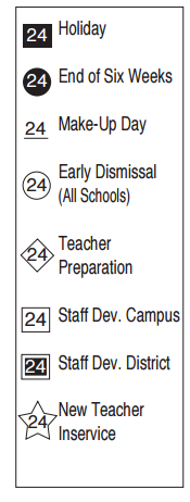 District School Academic Calendar Legend for Egly Elementary