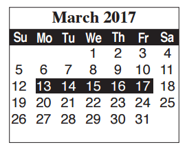 District School Academic Calendar for Adult Ed for March 2017