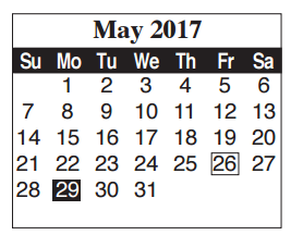 District School Academic Calendar for Cameron Co J J A E P for May 2017