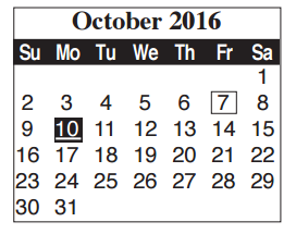 District School Academic Calendar for Brownsville Learning Acad for October 2016