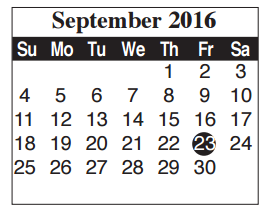 District School Academic Calendar for Longoria Elementary for September 2016