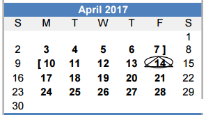 District School Academic Calendar for Johnson Elementary for April 2017