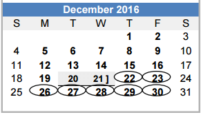 District School Academic Calendar for Grad for December 2016