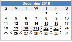 District School Academic Calendar for Sul Ross Elementary for December 2016