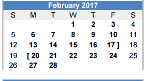 District School Academic Calendar for Special Opportunity School for February 2017