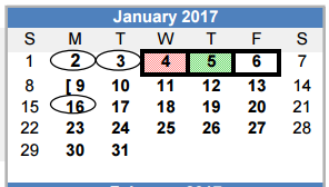 District School Academic Calendar for Ben Milam Elementary for January 2017