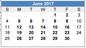 District School Academic Calendar for Brazos County Jjaep for June 2017