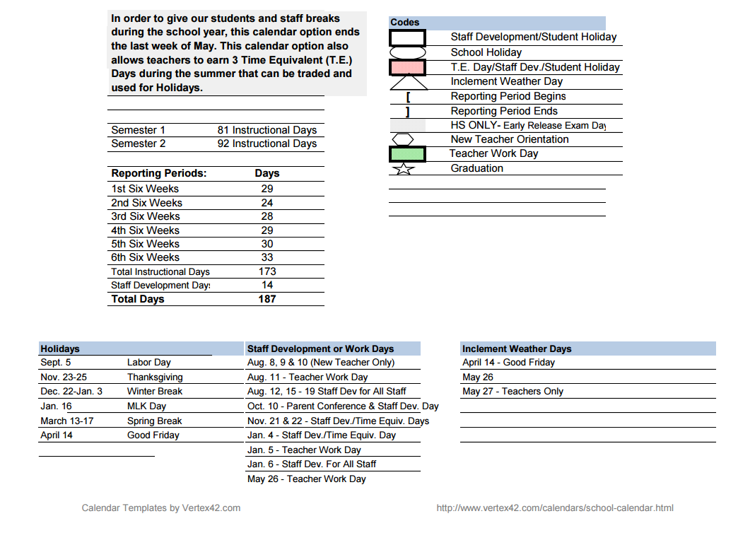 District School Academic Calendar Key for Sam Houston Elementary