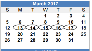 District School Academic Calendar for Brazos Co Juvenile Detention Cente for March 2017