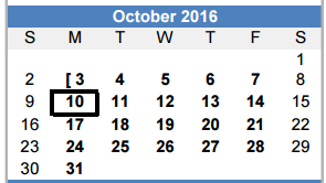 District School Academic Calendar for Brazos Co Juvenile Detention Cente for October 2016