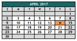 District School Academic Calendar for The Academy At Nola Dunn for April 2017