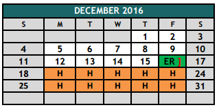 District School Academic Calendar for Burleson High School for December 2016