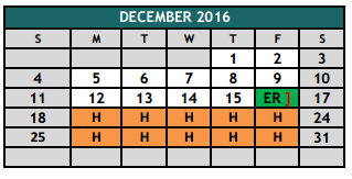 District School Academic Calendar for Mound Elementary for December 2016