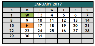 District School Academic Calendar for The Academy At Nola Dunn for January 2017
