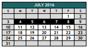 District School Academic Calendar for Johnson County Jjaep for July 2016