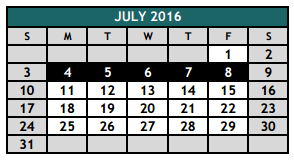 District School Academic Calendar for Oak Grove Elementary for July 2016