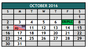 District School Academic Calendar for Johnson County Jjaep for October 2016