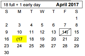 District School Academic Calendar for Arden Road Elementary for April 2017