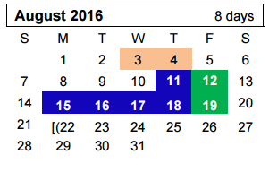 District School Academic Calendar for Westover Park Jr High for August 2016