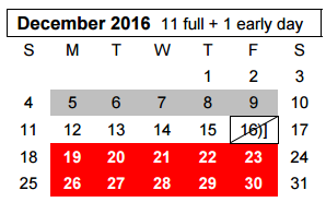 District School Academic Calendar for Greenways Intermediate School for December 2016
