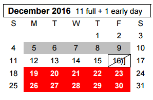 District School Academic Calendar for Arden Road Elementary for December 2016