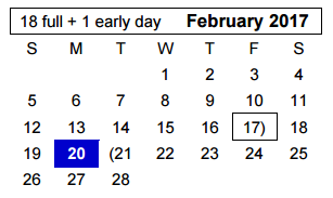 District School Academic Calendar for Westover Park Jr High for February 2017