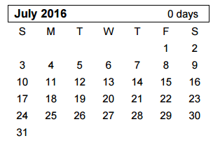 District School Academic Calendar for Greenways Intermediate School for July 2016