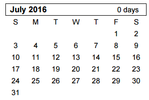 District School Academic Calendar for Westover Park Jr High for July 2016