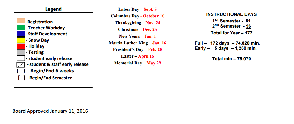 District School Academic Calendar Key for Crestview Elementary