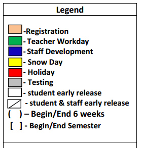 District School Academic Calendar Legend for Westover Park Jr High