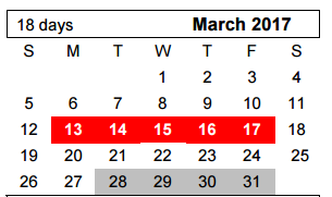 District School Academic Calendar for Westover Park Jr High for March 2017